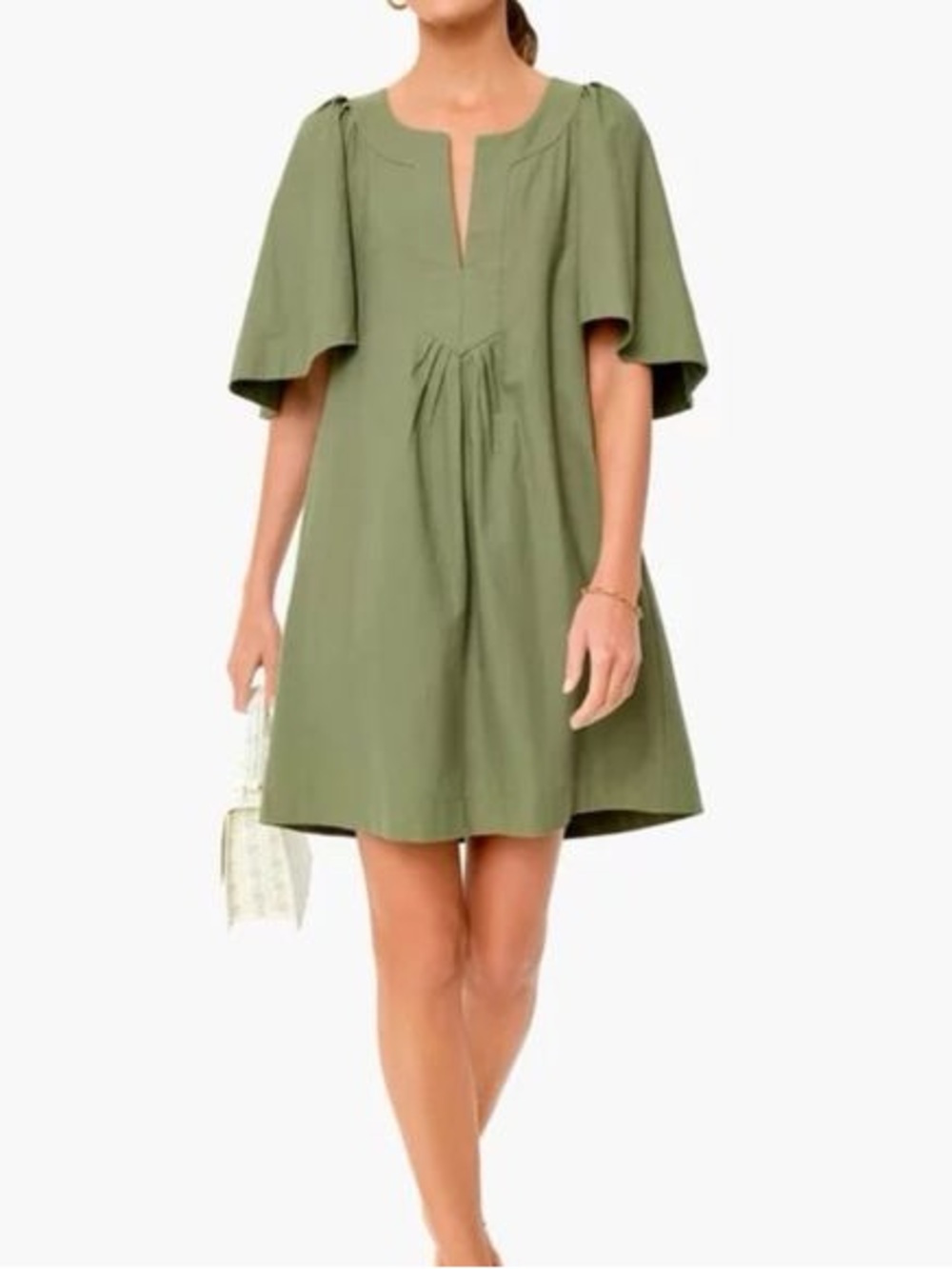 Pomander Place Olive Green Flutter-Sleeve Shift Dress